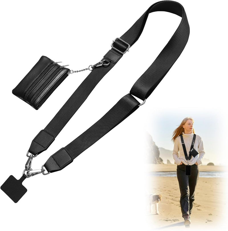 CUEDM Cell Phone Lanyard Crossbody,Adjustable Cell Phone Strap with Wristlet,Clip and Go Strap for Phone with Wallet - Image 1